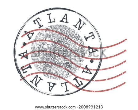 Atlanta, GA, USA Stamp Map Postal. Silhouette Seal Roads and Streets. Passport Round Design. Vector Icon. Design Retro Travel National Symbol.