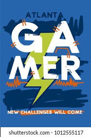 Atlanta Gamer,t-shirt Print Poster Vector Illustration