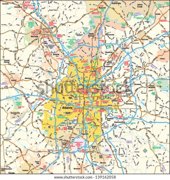 Atlanta Georgia Area Map Stock Vector (Royalty Free) 139162058