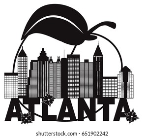 Atlanta Georgia City Skyline Abstract and Peach Dogwood Flowers black   white Text vector illustration