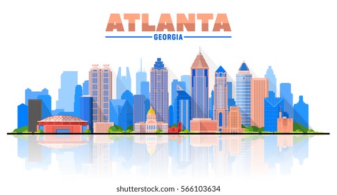 Atlanta (Georgia ) city skyline white background. Flat vector illustration. Business travel and tourism concept with modern buildings. Image for banner or web site.