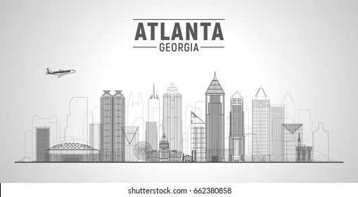 Atlanta (Georgia ) line city skyline white background. Flat vector illustration. Business travel and tourism concept with modern buildings. Image for banner or web site.