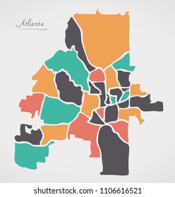 Atlanta Georgia Map with neighborhoods and modern round shapes