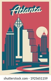 Atlanta Georgia Skyline Postcard Vector Illustration