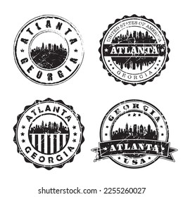 Atlanta Georgia Stamp Skyline Postmark. Silhouette Postal Passport. City Round Vector Icon Set. Vintage Postage 

Design.