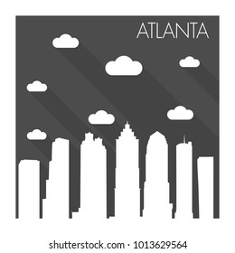 Atlanta Georgia USA Flat Icon Skyline Silhouette Design City Vector Art Famous Buildings Monochrome Background Clouds Sky