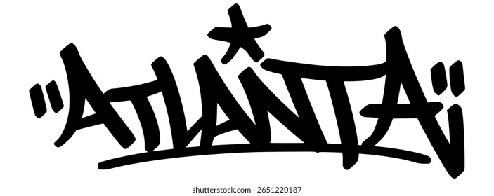 Atlanta graffiti tag in bold black lettering on transparent background. Southern vibe with strong attitude great for hip hop culture nightlife and creative visuals
