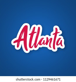 Atlanta - handwritten name of the city. Sticker with lettering in paper cut style. Atlanta capital city of the state of Georgia, US. Vector template.