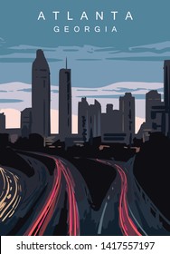 Atlanta modern vector poster. Atlanta, Georgia landscape illustration. 