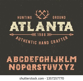 Atlanta. Serif font. Vintage handmade typeface. Original hand made font and logotype. Hipster style. Retro and vintage hadmade logo and font. Print on clothes, sticker.