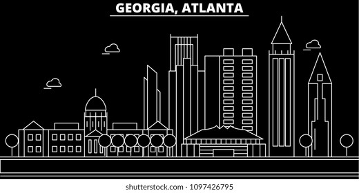 Atlanta silhouette skyline. USA - Atlanta vector city, american linear architecture, buildings. Atlanta travel illustration, outline landmarks. USA flat icon, american line banner