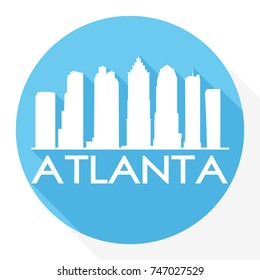 Atlanta Skyline Button Icon Round Flat Vector Art Design Color Background.