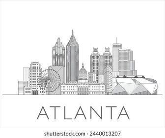 Atlanta skyline cityscape illustration in black and white