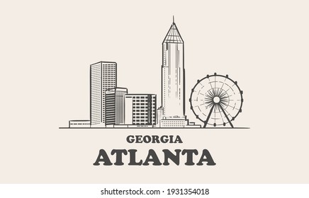 Atlanta skyline, georgia. Atlanta hand drawn sketch