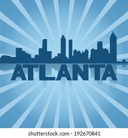 Atlanta skyline reflected with blue sunburst vector illustration