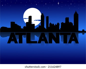 Esquina de Atlanta reflejada con ilustración de vector de texto y luna