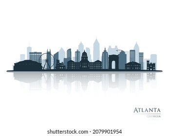 Atlanta skyline silhouette with reflection. Landscape Atlanta, Georgia. Vector illustration.