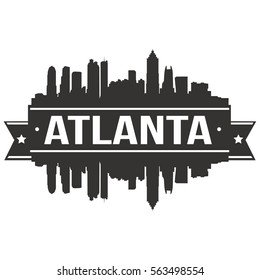 Atlanta Skyline Silhouette Stamp. Reflection Landscape City Design. Vector Cityscape Icon.  