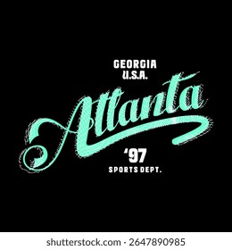 Atlanta Sports Typography Design, Georgia U.S.A. Retro ’97 Script Style, Athletic Brush Font Graphic for T-Shirt Print, Poster, Sticker, Fashion Apparel, Vector Artwork