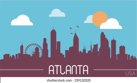 Atlanta USA Skyline Silhouette Flat Design Vector Illustration.