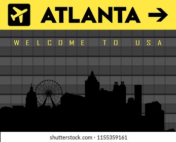 Atlanta USA skyline silhouette vector design in airport screen