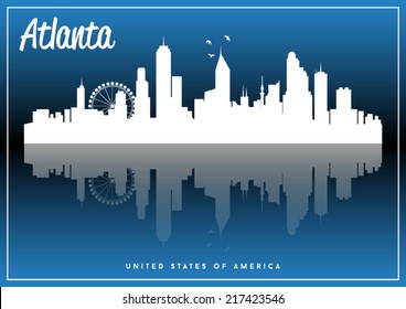 Atlanta, USA skyline silhouette vector design on parliament blue background.