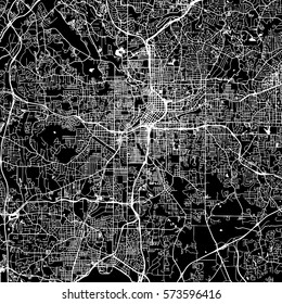 Atlanta Vector Map, Artprint. Black Landmass, White Water And Roads.