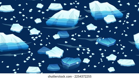 Atlantische, antarktische Mehlen, Gletscher und Eisberge, die auf der Oberfläche schwimmen. Einzige Massen von gebrochenem Eis. Erderwärmung, Klimawandel. Blaues Wasser gefroren. Von oben anzeigen. Nahtloser Hintergrund