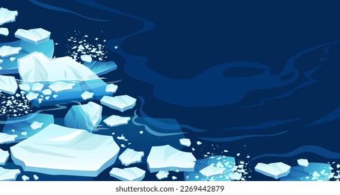 Atlantic, antarctic floes, glaciers and icebergs floating on surface. Global warming, climate change