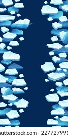 Atlantic, antarctic floes, glaciers and icebergs floating on surface. Isolated masses of cracked ice. Global warming, climate change. Frozen blue water. Seamless background for computer game.