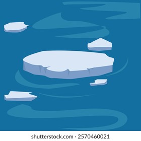 Atlantic, antarctic floes, glaciers and icebergs floating on surface. 