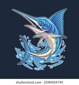 atlantic blue marlin fishing mascot logo illustration for tshirt design, logo brand, or stickers