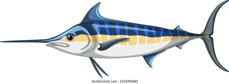 Atlantic blue marlin on white background illustration