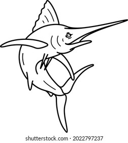 Atlantic blue marlin. Vector outline illustration.