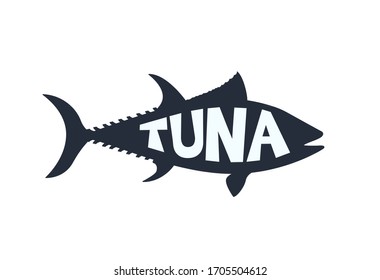  Atlantic bluefin tuna fish lettering inside silhouette. vector illustration Thunnus thynnus