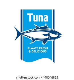 Atlantic bluefin tuna fish retro icon in blue and white colors. Great for fishing tour promotion or seafood packaging label design