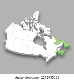 Atlantic Canada region location within Canada 3d isometric map