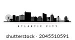 Atlantic city skyline horizontal banner. Black and white silhouette of Atlantic city, New Jersey. Vector template for your design. 