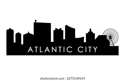 Atlantic city skyline silhouette. Black Arlington city design isolated on white background. 