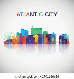 Atlantic city skyline silhouette in colorful geometric style. Symbol for your design. Vector illustration.