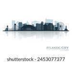 Atlantic city skyline silhouette with reflection. Landscape Atlantic city, New Jersey. Vector illustration.