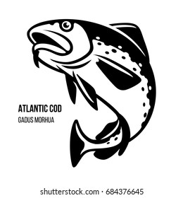 Atlantic Cod fish. Gadus Morhua. Black outline vector illustration