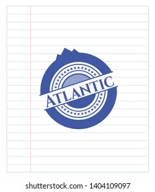 Atlantic drawn with pen strokes. Blue ink. Vector Illustration. Detailed.
