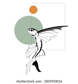 Atlantic flying fish. Fashion illustration with geometric shapes. Can be used in magazine pages.