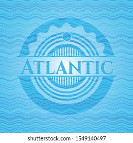 Atlantic light blue water wave badge background. Vector Illustration. Detailed.