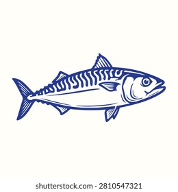Atlantic Mackerel Vintage Logo Vector in Classic Nautical Engraved Line Art Illustration Isolated
