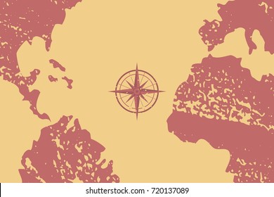 Atlantic Ocean, africa, america, europe and islands, vector plane illustration, wind rose