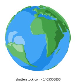 Atlantic ocean on simple glossy 3D globe for illustration of earth day or beautiful vacation travel