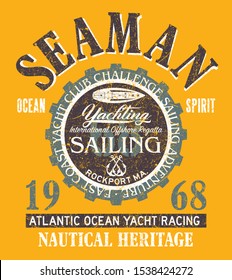 Atlantic Ocean yacht racing sailing regatta vector print for boy wear grunge effect in separate layer