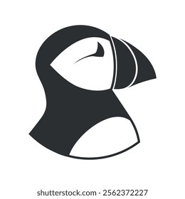 Atlantic puffin bird monochrome emblem icon isolated on white background. Vector illustration